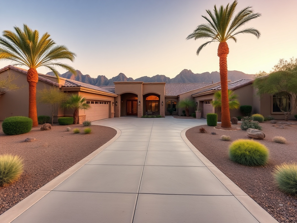 Upscale Scottsdale home with pristine level concrete driveway