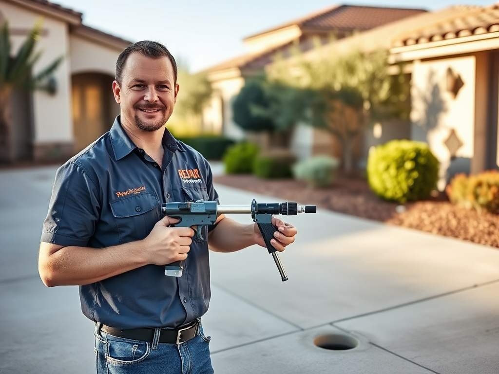 Concrete lifting technician with polyurethane injection gun in Scottsdale